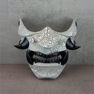 White antique samurai mask, Traditional Japanese Hannya Mask, Wearable Mask, Kabuki Demon Mask, Oni Mask, Wall Decor