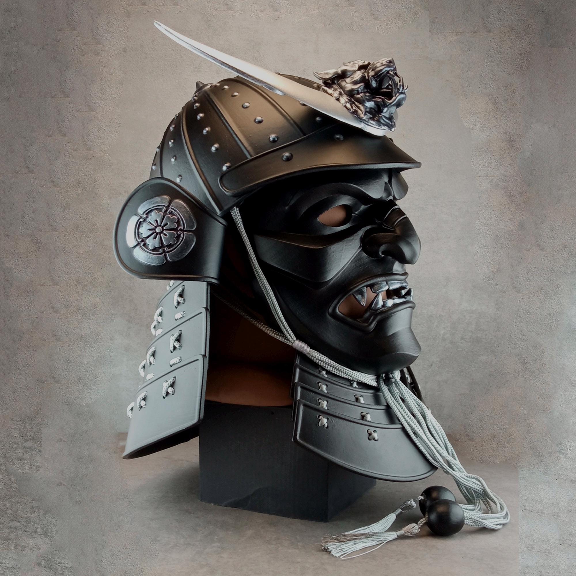 Japanese Samurai Helmet With a Crescent Moon and a Lion's
