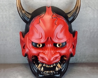 Maschera Hannya Oni rossa: Cosplay di demone samurai giapponese, decorazione da parete, stampata in 3D e dipinta a mano.