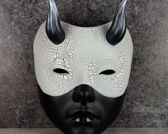 Black & White Geisha Mask with Horns: Wearable Art, witch style