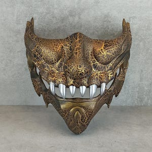 Samurai mask with golden cracks, Traditional Japanese Hannya Mask, Wearable Mask, Kabuki Demon Mask, Oni Mask, Wall Decor