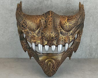 Golden Cracked Samurai Mask: Wearable Hannya Oni Kabuki Mask