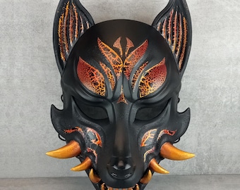 Máscara de fuego Okami: японская маска волка Кицунэ Ёкай