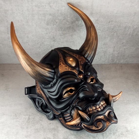 Bronze Cracked Hannya Mask: Japanese Oni Demon, Samurai Style