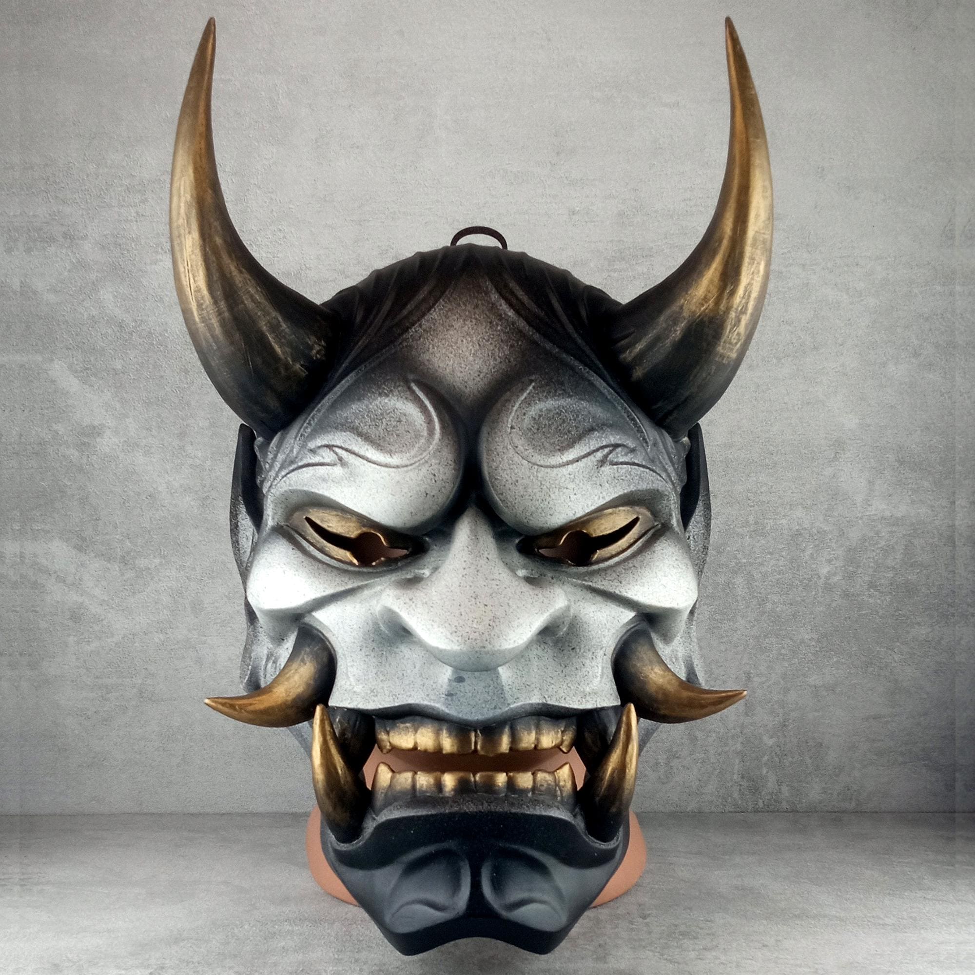 Gray Hannya Mask: Traditional Japanese Oni Mask, Wearable Wall