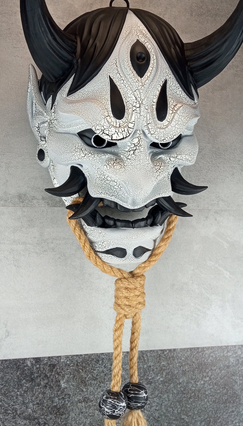 Japanese Hannya Mask: Black & White Oni Demon, Samurai Style, Wearable ...