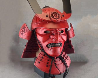 サムライ鬼戦士ヘルメット - コスプレ、ハロウィン、仮面舞踏会用の赤