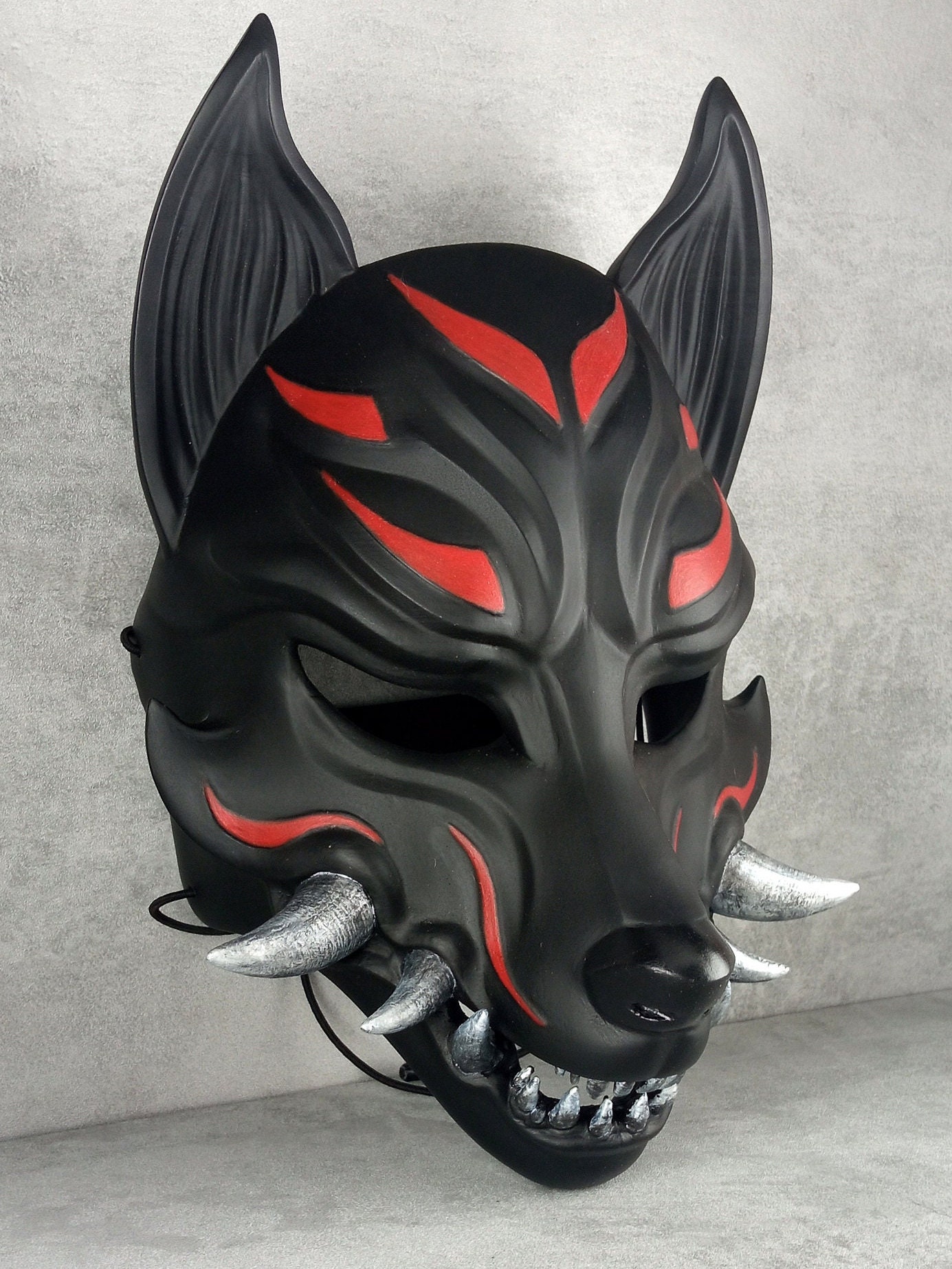 能面　OKAMEさま専用 Black Okami Mask, Kitsune Mask, Traditional Japanese Mask