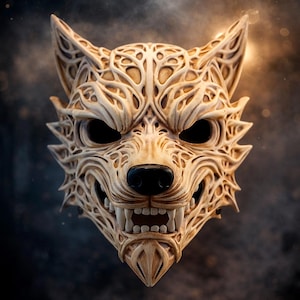 Ivory Wolf Spirit Mask Biomorphic Animal Headdress Bone Predator Totem Wearable Art
