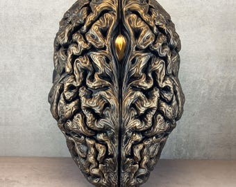 Maschera cerebrale in bronzo: maschera horror gotica, maschera di Halloween
