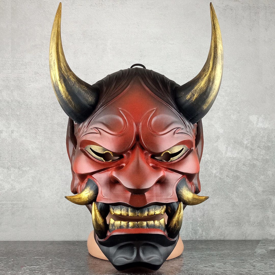 Traditional Japanese Hannya Mask, Red and Black Samurai Mask, Wearable ...