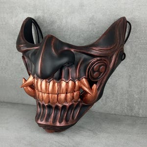 Black & Copper Samurai Hannya Mask: Wearable Oni Mask Wall Decor