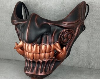 Maschera Hannya Samurai nera e rame: decorazione da parete maschera Oni indossabile