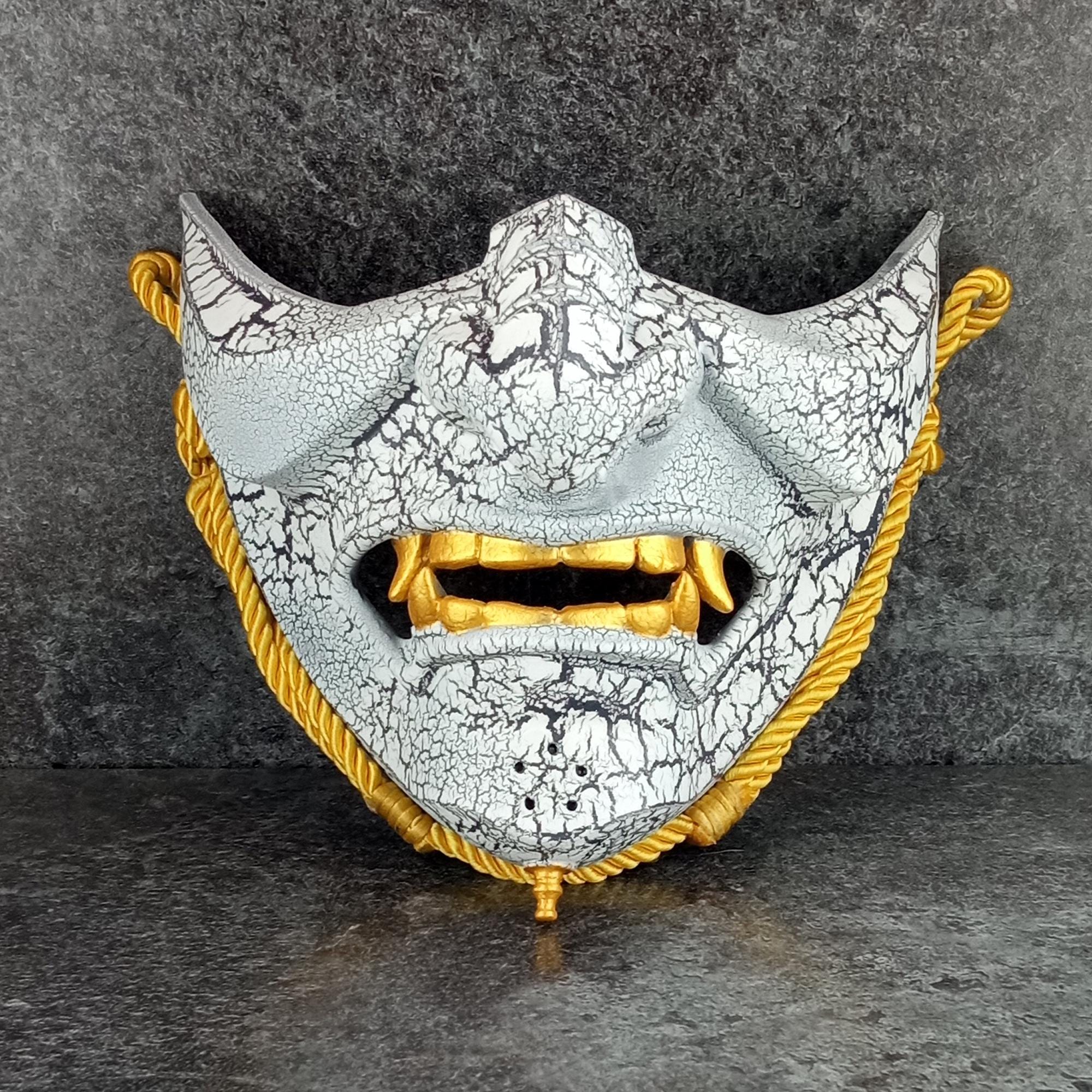 Ghost of Tsushima Mask: White Cracked Samurai Menpo, Wearable Wall