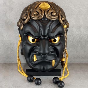 Black Fudo Myo-o Mask, Traditional Japanese Fudo Myo:o Mask, Noh Theater Mask, Achala Mask