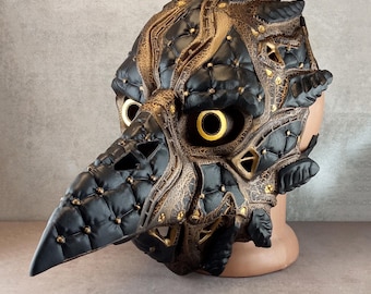 Cyberpunk Raven Mask: Black & Gold Plague Doctor Style