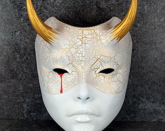 Maschera da Geisha – La Lacrima di Sangue: Strega Bianca con Corna d'Oro