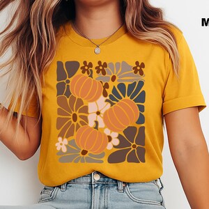 Boho Floral Fall T-shirt, Fall Tshirt, Pumpkins, Harvest, Thanksgiving - Unisex Tee, Autumn Shirt, Seasonal Top, Thanksgiving Outfit,