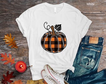Camiseta de calabaza a cuadros de búfalo / Camiseta de cosecha de otoño