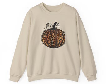 Rustiek sweatshirt met luipaardpompoen, herfstherfstrui