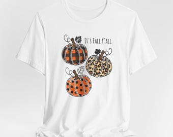 Maglietta It's Fall Y'All / Design con zucca leopardata, maglietta autunnale