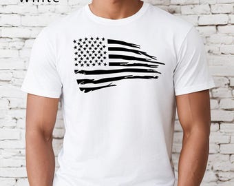 Tattered US Flag T-shirt: Patriotic Black Unisex Tee