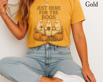 Camiseta de fantasma de Halloween "Solo estoy aquí por los sustos", camiseta divertida para beber