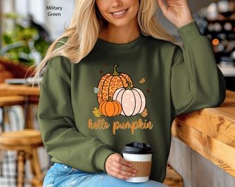 Sudadera "Hola Calabaza" / Sudadera de cuello redondo para la temporada de otoño