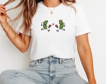 Funny Pickles Playing Pickleball T-Shirt: Sport Graphic Tee