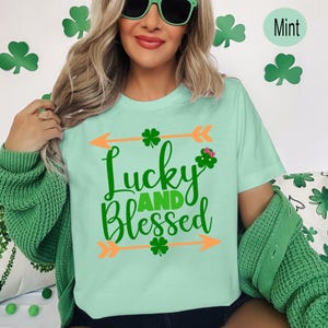 Lucky Blessed St Patricks Day T-Shirt | Four Leaf Clover Leprechaun Rainbow Tee