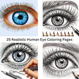 Realistic Human Eye Coloring Pages: Detailed Line Art (Digital Download)