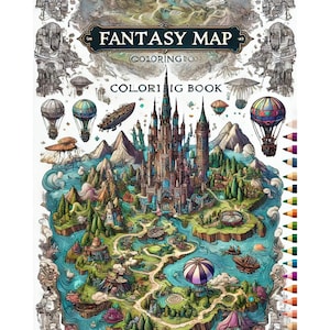 Livre de coloriage de cartes fantastiques : 25 pages détaillées de villes futuristes, de dirigeables et de paysages magiques pour les amateurs de coloriage créatif