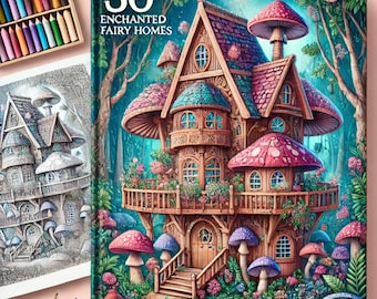 30 Enchanted Fairy Homes Coloring Book – Whimsical Fantasy Mushroom Houses