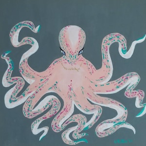 I Am The Octopus, Brooklyn Style, Acrylic Painting, Octopus décor, Shelf or mantle art, gift for octopus lover, octopus art