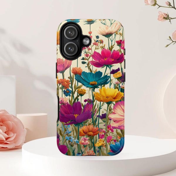 Wild Flowers Phone Case, Vintage Botanical iPhone 17 Pro Max Phone Case, Samsung Galaxy S25 Ultra Phone Case, Boho Pixel 9 Tough Phone Cover