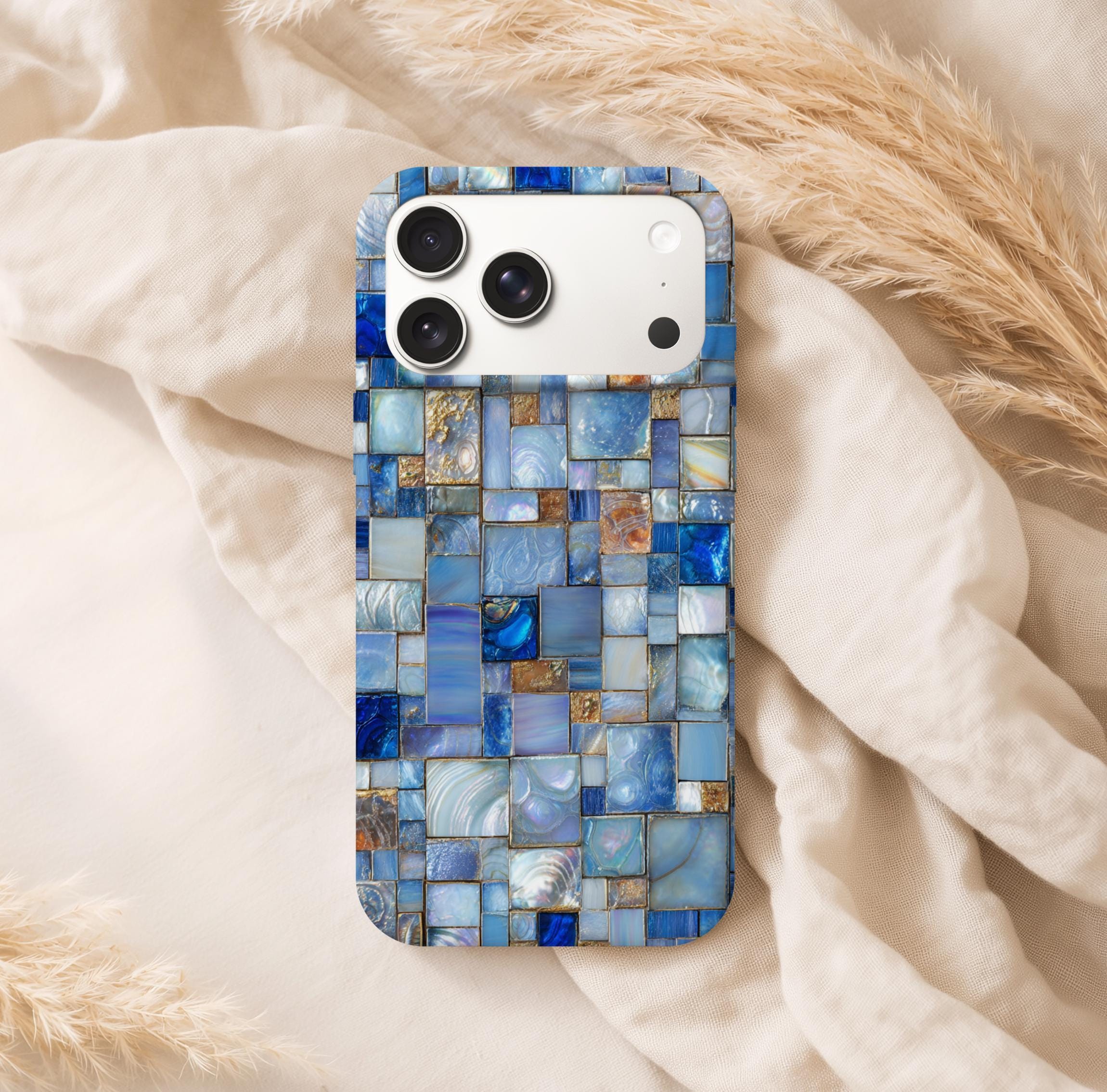 Tile Phone Case Blue Mosaic Tile Iphone17 16 15 14 Plus Pro Phone Case, Vintage ...