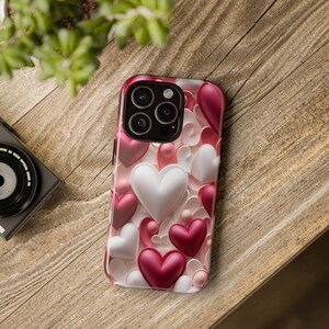 Heart Design Phone Case, Pink Hearts iPhone 16 15 14 13 12 Pro Tough Phone Case, Samsung Galaxy Ultra, Google Pixel 9 8 Hard Phone Case