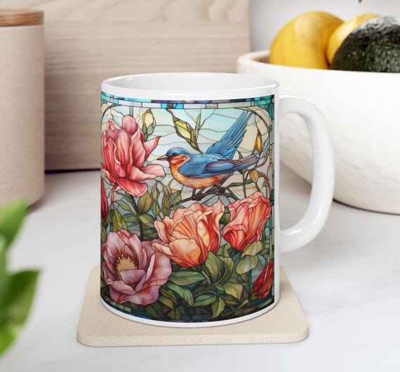 Stained Glass Floral Bird Coffee Mug, Ceramic 11oz & 15oz Pink Wild Flowers  Coffee Mug, Spring Summer Tea Cup, Nature Lovers Mug Gift - Etsy