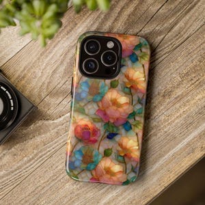 Stained Glass Wild Flowers iPhone 16 15 14 13 12 Plus Pro Case, Vintage Floral Samsung Galaxy S Ultra Phone Case, Google Pixel 9 Phone Case