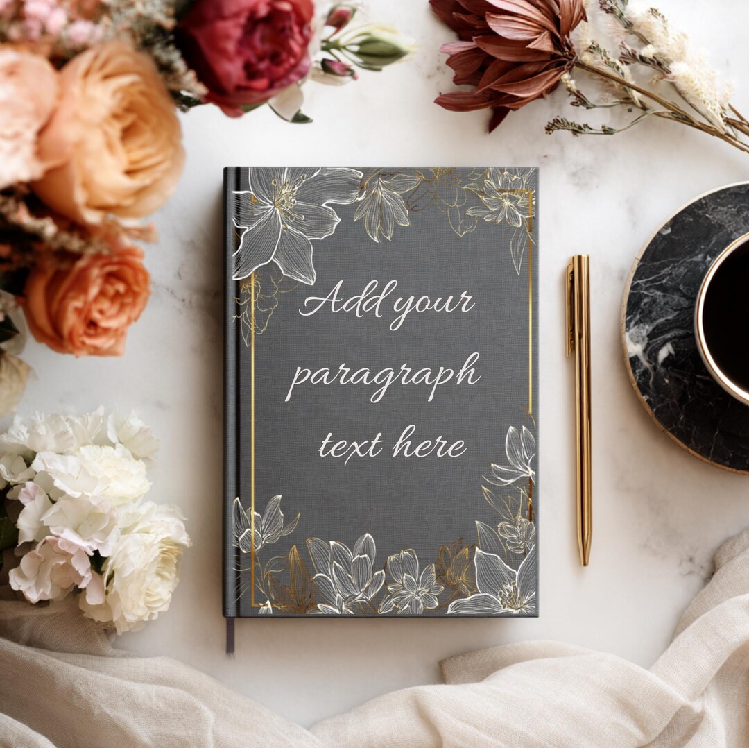 Personalized Floral Journal Gift, Custom Luxury Hardcover Journal, Grey ...
