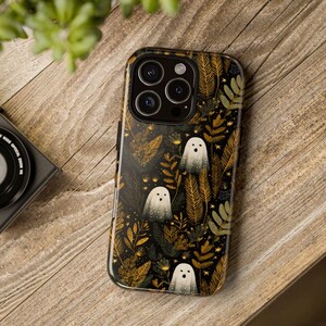Vintage Ghosts iPhone Plus Pro Max Phone Case, Retro Halloween Samsung Galaxy S Ultra Phone Case, Gold Floral Ghost Google Pixel Phone Case