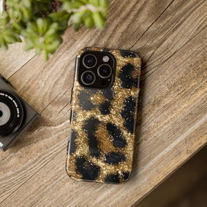 Animal Print Phone Case, Leopard Print Samsung Tough Phone Case, Glittery Cheetah iphone 16 15 14 13 Pro Case, Google Pixel 9 8 Phone Cover