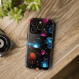 Neon Hearts iPhone Case, Hearts Samsung S Tough Phone Cover, iphone 16 15 14 13 12 Pro Max Cover, Google Pixel Hard Phone Case, Gift for Her