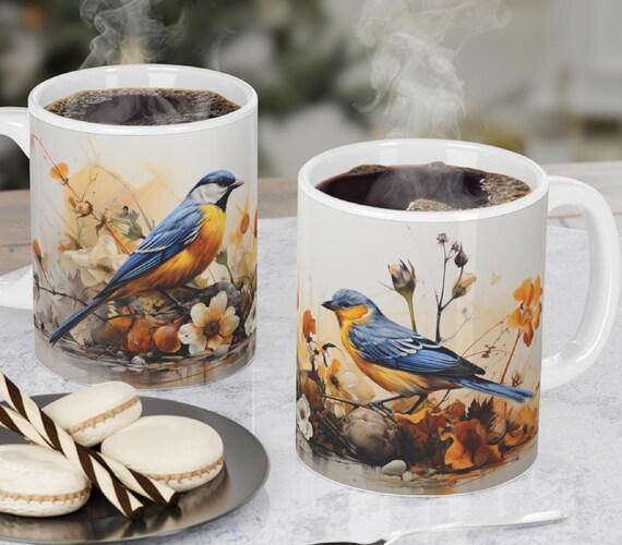 Watercolor Floral Birds Coffee Mug, Blue Robins Mug, Ceramic Vintage Flowers  Nature Coffee Cup, 11oz & 15oz Tea Mug Gift for Granny Auntie - Etsy