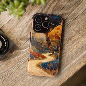 Vintage Landscape iPhone 16 15 14 13 Plus Pro Phone Case, Fantasy Landscape Samsung Galaxy Ultra Phone Case, Glittery Google Pixel 9 Cover