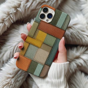 Leather Patchwork Phone Case, Retro iPhone 17 Plus Pro Max Case, Vintage Fall Samsung Galaxy S25 Ultra Phone Case, Tough Google Pixel 9 Case