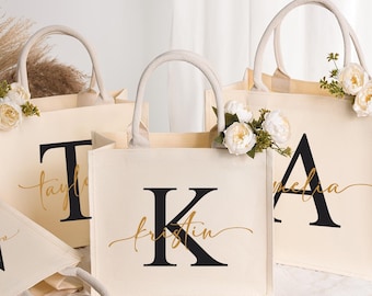 Personalized Bridesmaid Tote Bag, Custom Name Wedding Tote, Bridal Party Gift, Maid of Honor Bag
