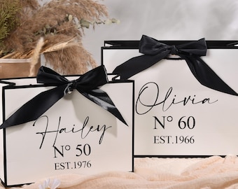 Personalized Birthday Gift Bag, Custom Name & Age Party Bag, Elegant Adult Birthday Gift