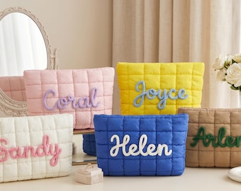 Personalized Bridesmaid Makeup Bag, Custom Name Cosmetic Bag, Bridal Party Gift, Maid Of Honor Gift, Wedding Day Pouch