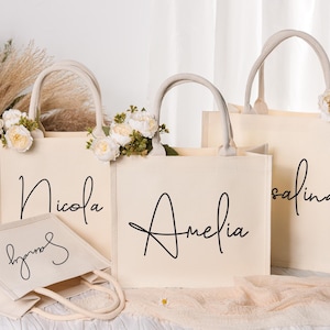 Custom Canvas Tote Bag, Personalized Name Tote Bag, Bridesmaid Gift Bags, Monogram Tote Bag, Bachelorette Party Bag,Bridesmaid Proposal Gift
